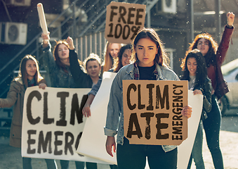 Image showing Young people protesting of climate emergency on the street