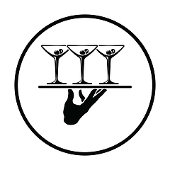 Image showing Waiter hand holding tray with martini glasses icon