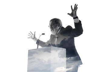 Image showing Speaker, coach or chairman during politician speech on white background