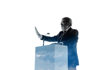 Image showing Speaker, coach or chairman during politician speech on white background