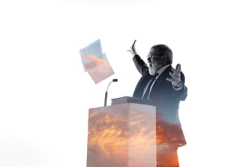 Image showing Speaker, coach or chairman during politician speech on white background