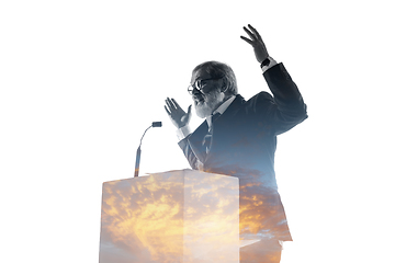 Image showing Speaker, coach or chairman during politician speech on white background