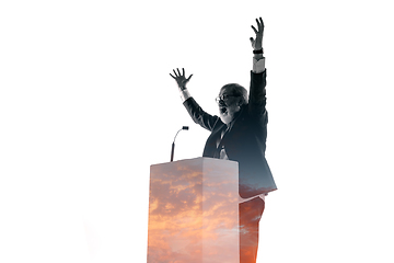 Image showing Speaker, coach or chairman during politician speech on white background