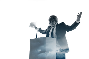 Image showing Speaker, coach or chairman during politician speech on white background