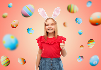 Image showing girl wearing easter bunny ears showing thumbs up