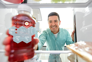 Image showing man taking juice from fridge at home kitchen