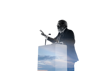 Image showing Speaker, coach or chairman during politician speech on white background