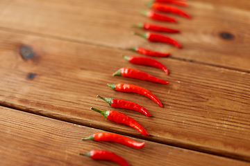 Image showing red chili or cayenne pepper on wooden boards