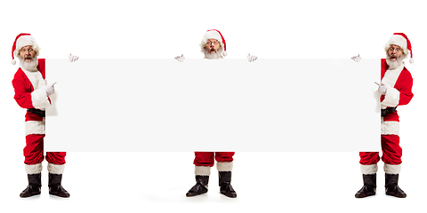 Image showing Emotional Santa Claus greeting with New Year and Christmas, copyspace