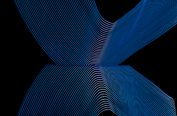 Image showing Bright neon line designed background, shot with long exposure, blue