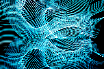 Image showing Bright neon line designed background, shot with long exposure, blue