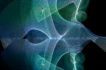 Image showing Bright neon line designed background, shot with long exposure, blue