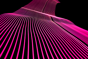 Image showing Bright neon line designed background, shot with long exposure, pink