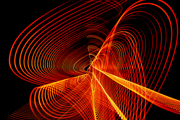 Image showing Bright neon line designed background, shot with long exposure, yellow red