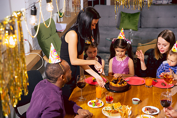 Image showing Portrait of happy family celebrating a birthday at home