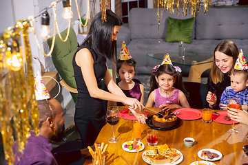 Image showing Portrait of happy family celebrating a birthday at home