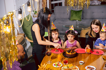 Image showing Portrait of happy family celebrating a birthday at home