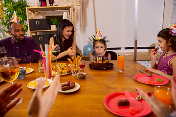 Image showing Portrait of happy family celebrating a birthday at home