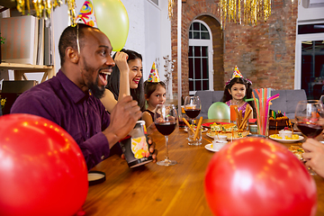 Image showing Portrait of happy family celebrating a birthday at home