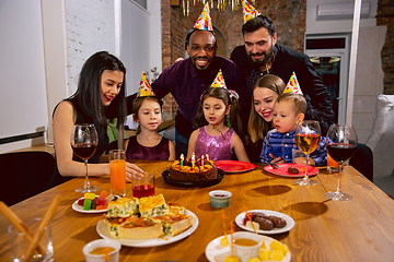 Image showing Portrait of happy family celebrating a birthday at home