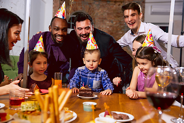 Image showing Portrait of happy family celebrating a birthday at home