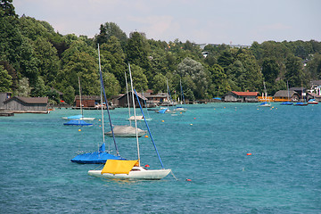 Image showing Sailboats on lake