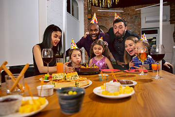 Image showing Portrait of happy family celebrating a birthday at home