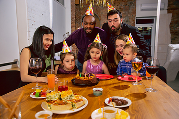 Image showing Portrait of happy family celebrating a birthday at home