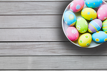 Image showing close up of colored easter eggs on plate