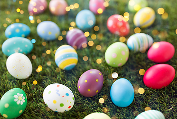 Image showing colored easter eggs on artificial grass