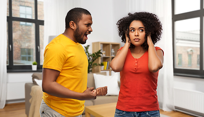 Image showing african american couple having argument at home