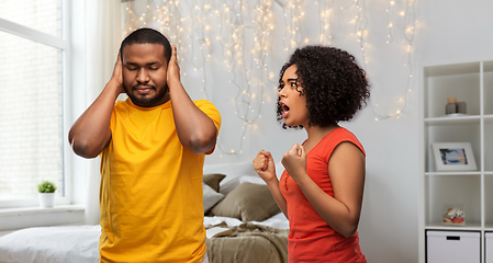 Image showing african american couple having argument at home