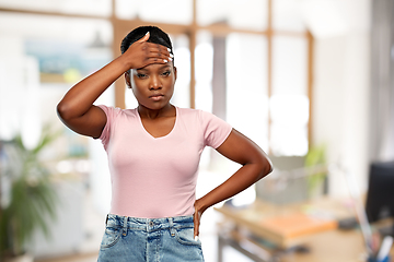Image showing african american woman having headache or fever