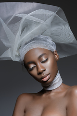 Image showing Beautiful african girl with veil hat