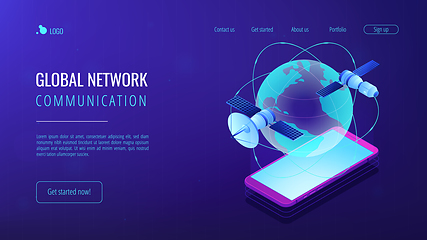 Image showing Global web connection isometric 3D landing page.