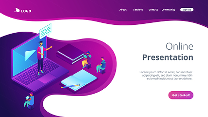 Image showing Online presentation isometric 3D landing page.