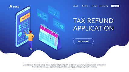 Image showing Tax return service isometric 3D landing page.