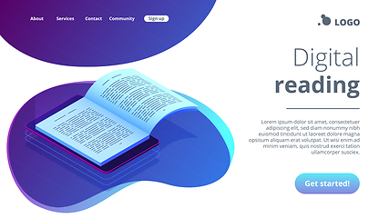 Image showing Digital reading isometric 3D landing page.