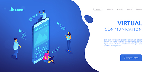 Image showing Social media messages isometric 3D landing page.