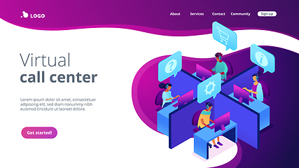 Image showing Call center isometric 3D landing page.