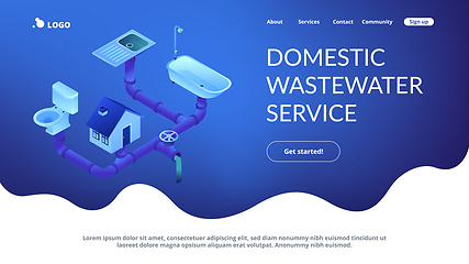 Image showing Sewerage system concept isometric 3D landing page.