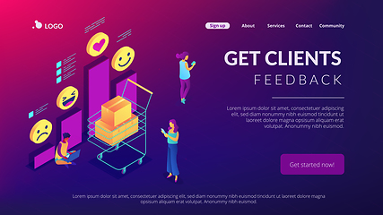 Image showing Get clients feedback isometric 3D landing page.