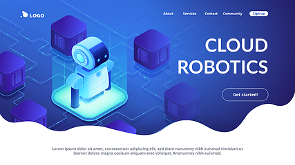 Image showing Robotics networking isometric 3D landing page.