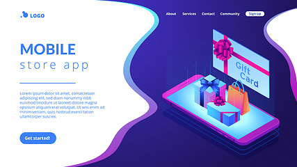 Image showing Digital gift card isometric 3D landing page.