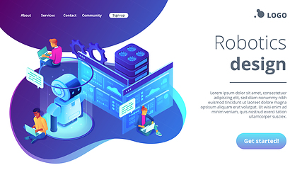 Image showing Robotics developer isometric 3D landing page.