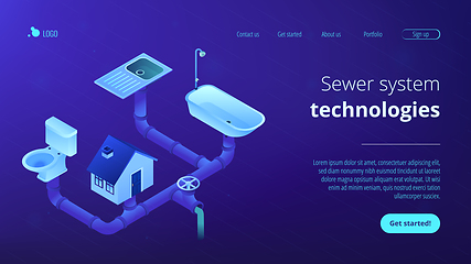 Image showing Sewerage system concept isometric 3D landing page.