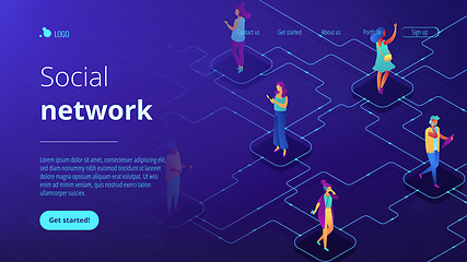 Image showing Social network isometric 3D landing page.