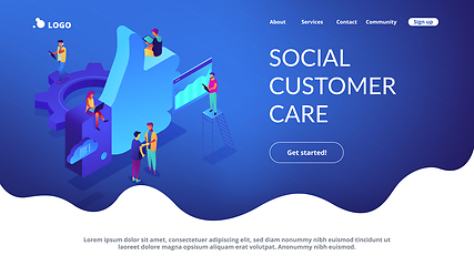 Image showing Social media marketing isometric 3D landing page.