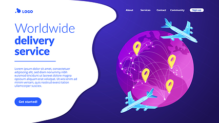 Image showing Global transportation system isometric 3D landing page.