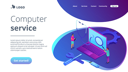 Image showing Computer service concept isometric 3D landing page.